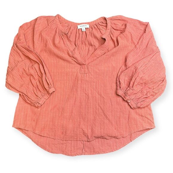 EVEREVE Women’s Burnt Orange Striped Cotton Rayon Peasant Blouse Size Small - Picture 2 of 6